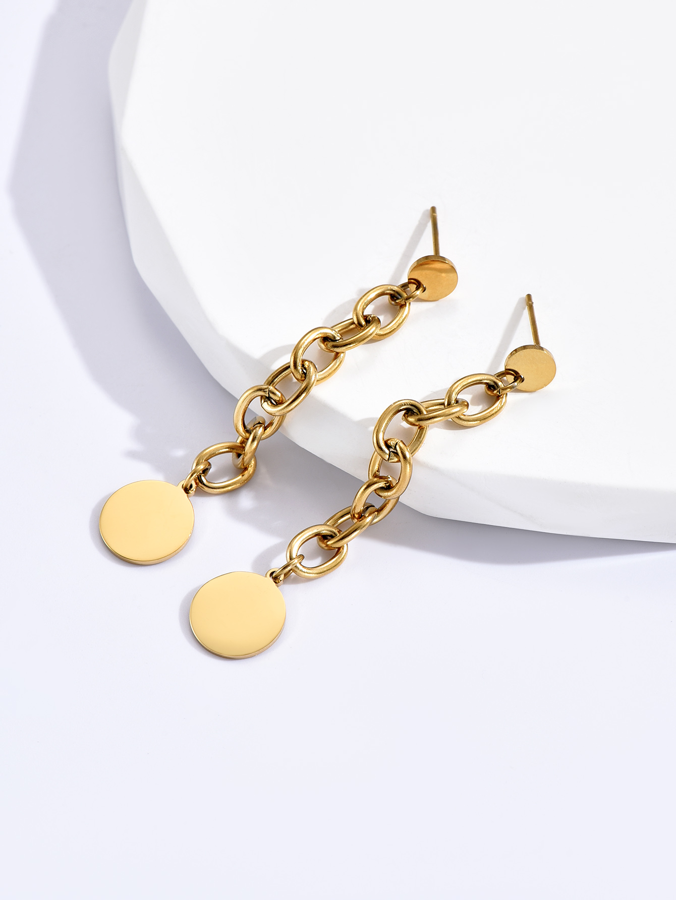 1 Pair Fashion Geometric Chain Stainless Steel 14K Gold Plated Drop Earrings display picture 1