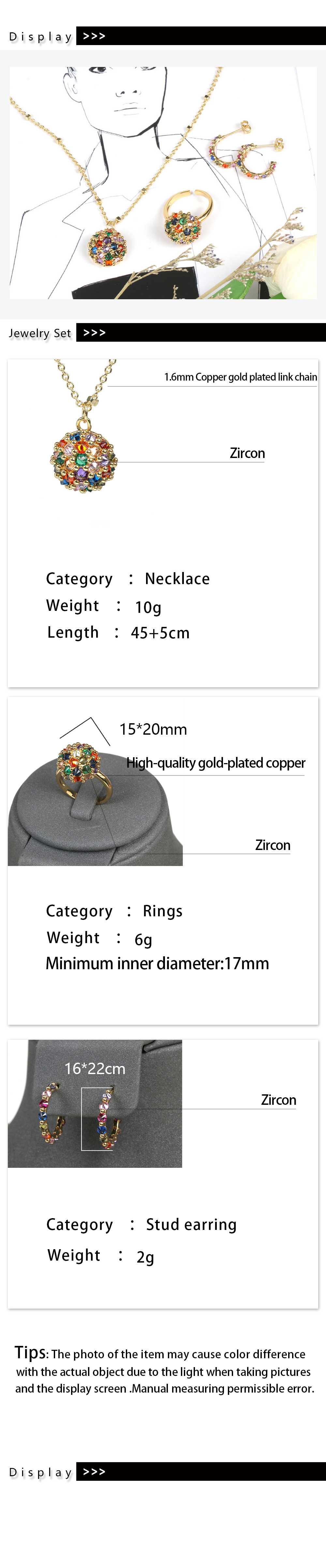 Luxuriös Geometrisch Kupfer Inlay Zirkon Ringe Ohrringe Halskette display picture 1