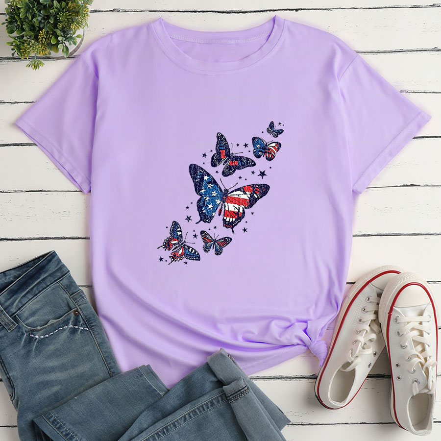 Frau T-shirt Kurzarm T-shirts Drucken Mode Amerikanische Flagge Schmetterling display picture 3