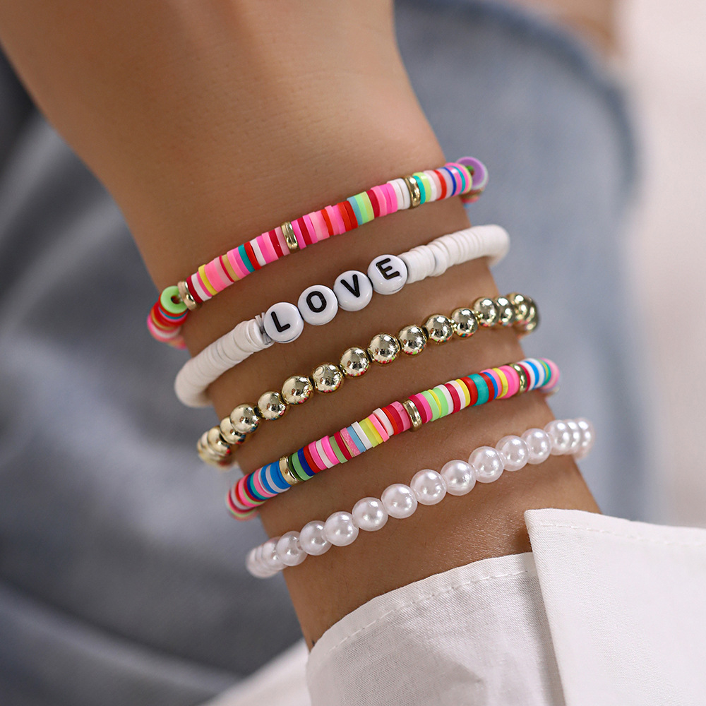 Fashion Love Soft Clay Plating Bracelets 5 Piece Set display picture 1