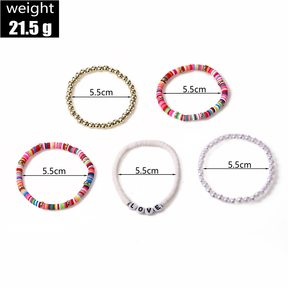 Fashion Love Soft Clay Plating Bracelets 5 Piece Set display picture 2