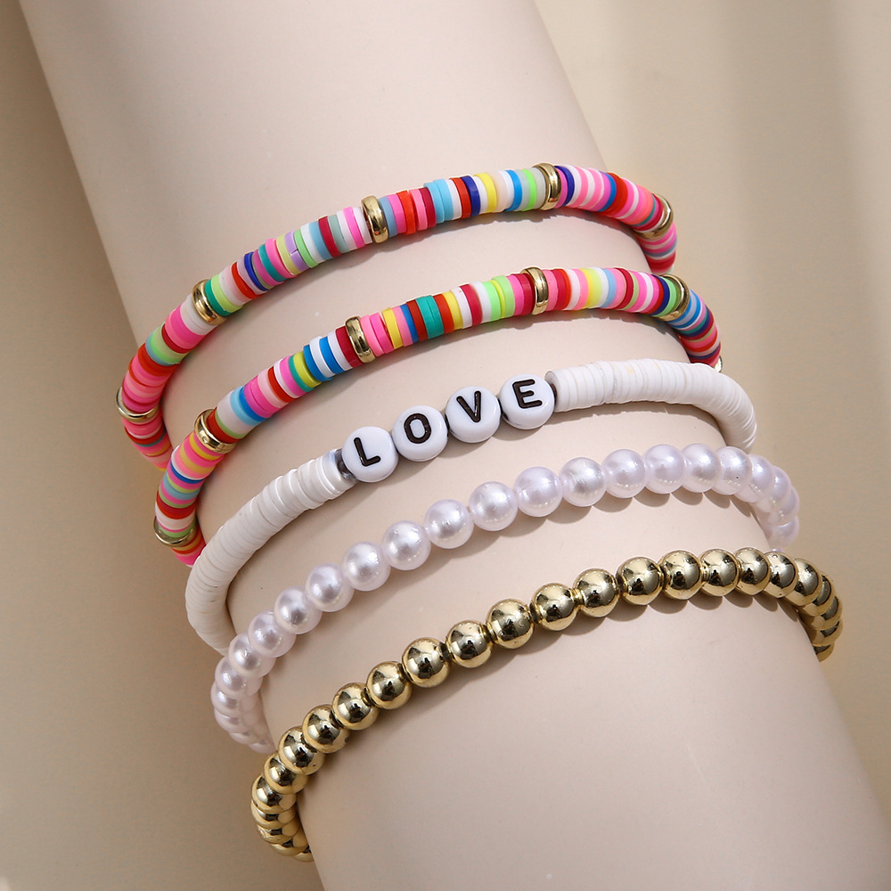 Fashion Love Soft Clay Plating Bracelets 5 Piece Set display picture 3