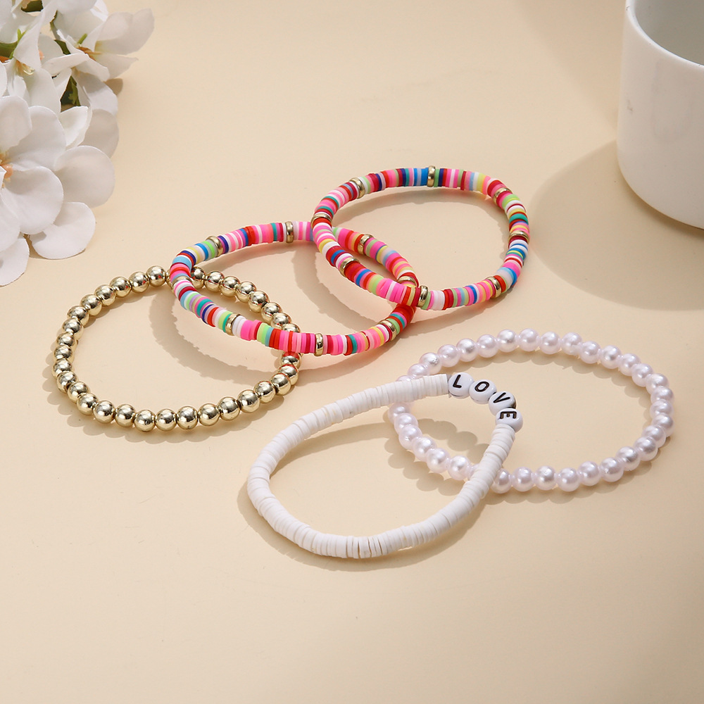 Fashion Love Soft Clay Plating Bracelets 5 Piece Set display picture 4