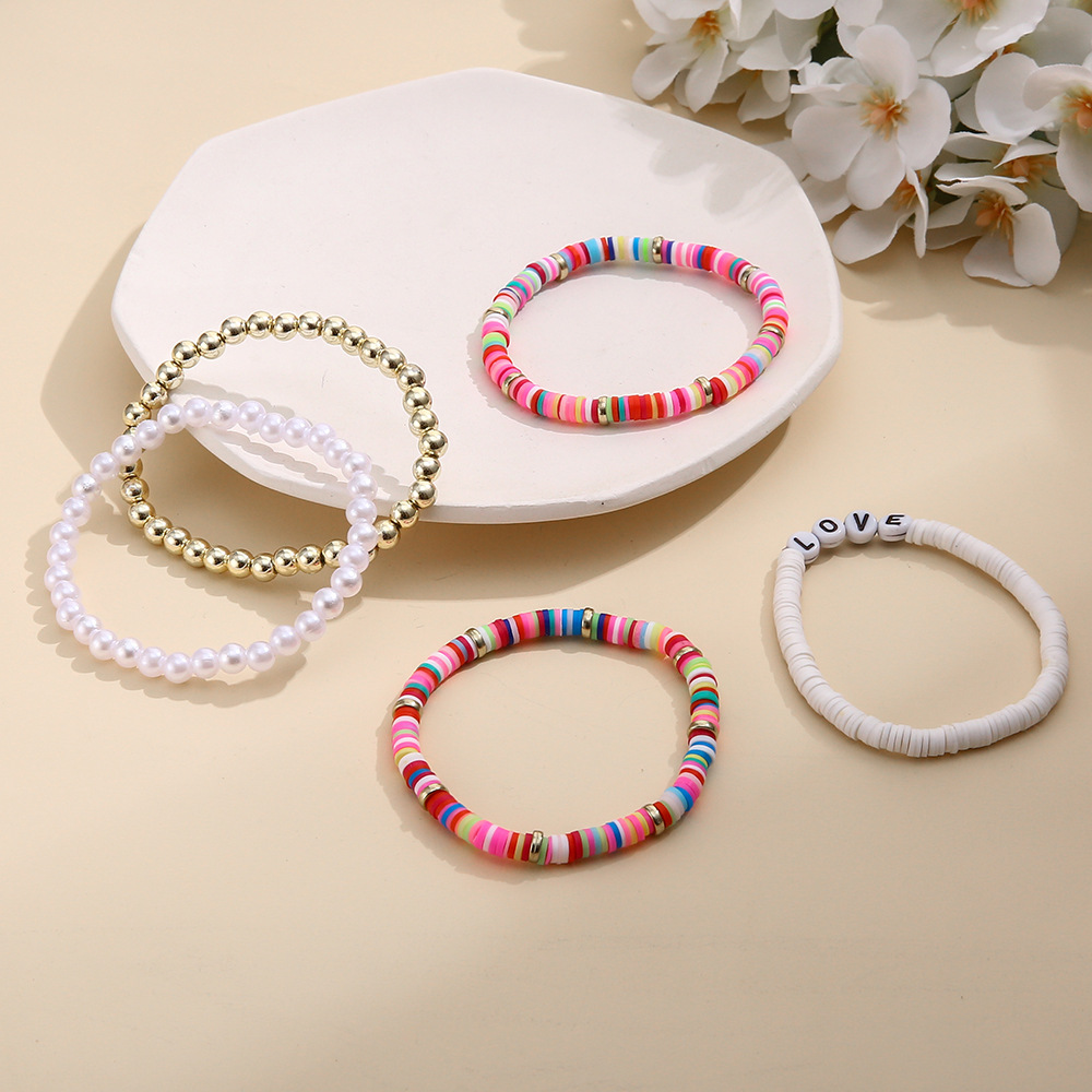 Fashion Love Soft Clay Plating Bracelets 5 Piece Set display picture 5