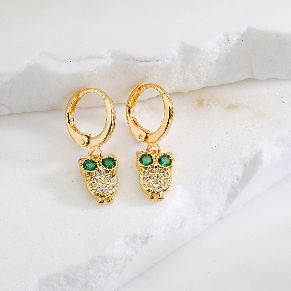 Fashion Moon Owl Crown Copper Drop Earrings Inlay Zircon Copper Earrings display picture 5