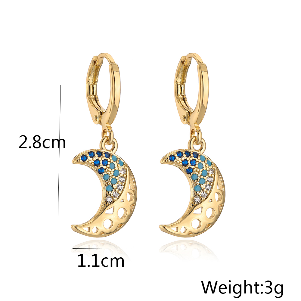 Fashion Moon Owl Crown Copper Drop Earrings Inlay Zircon Copper Earrings display picture 8