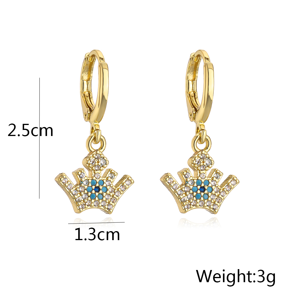 Fashion Moon Owl Crown Copper Drop Earrings Inlay Zircon Copper Earrings display picture 9