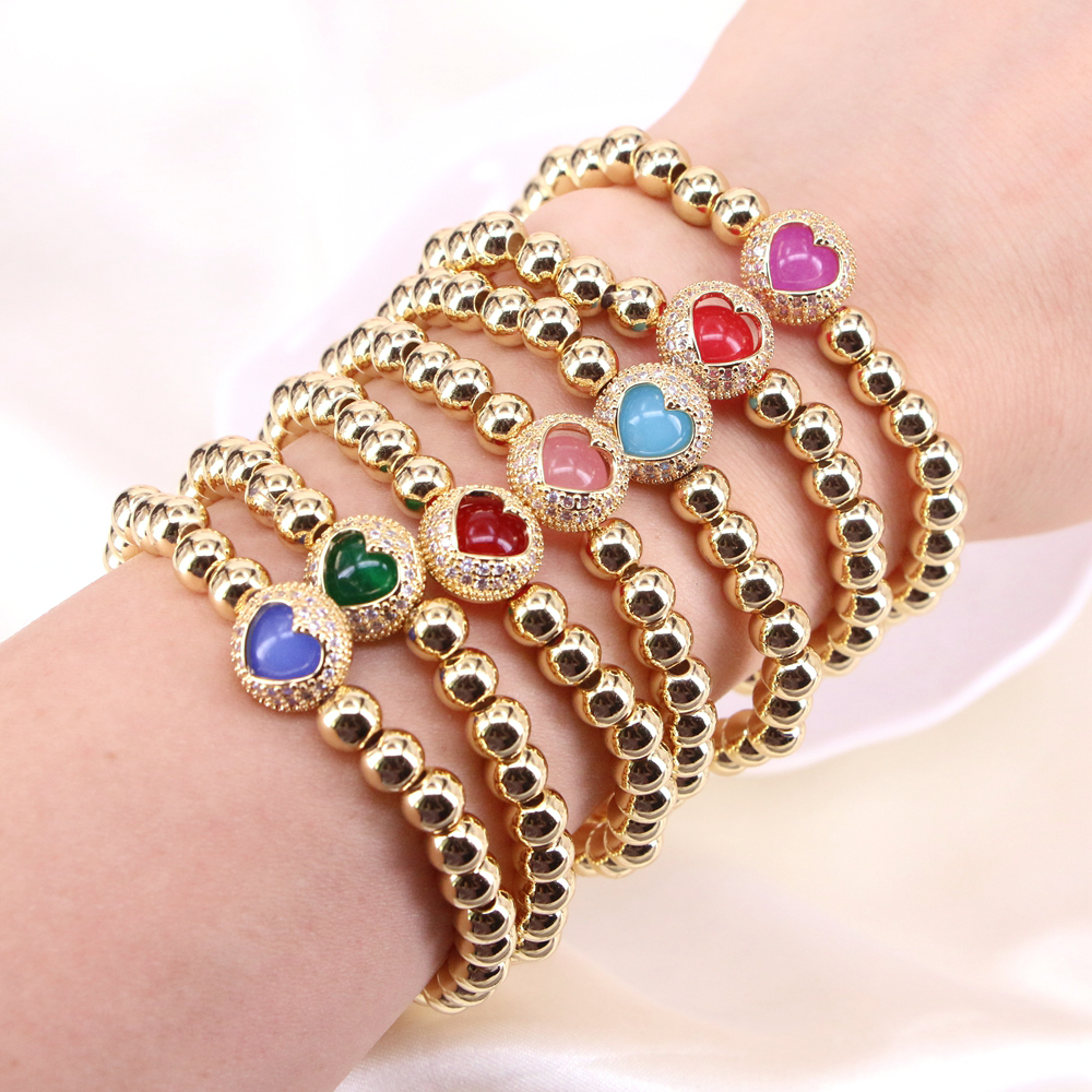 Style Simple Forme De Cœur Le Cuivre Bracelets Plaqué Or Zircon Bracelets De Cuivre display picture 5