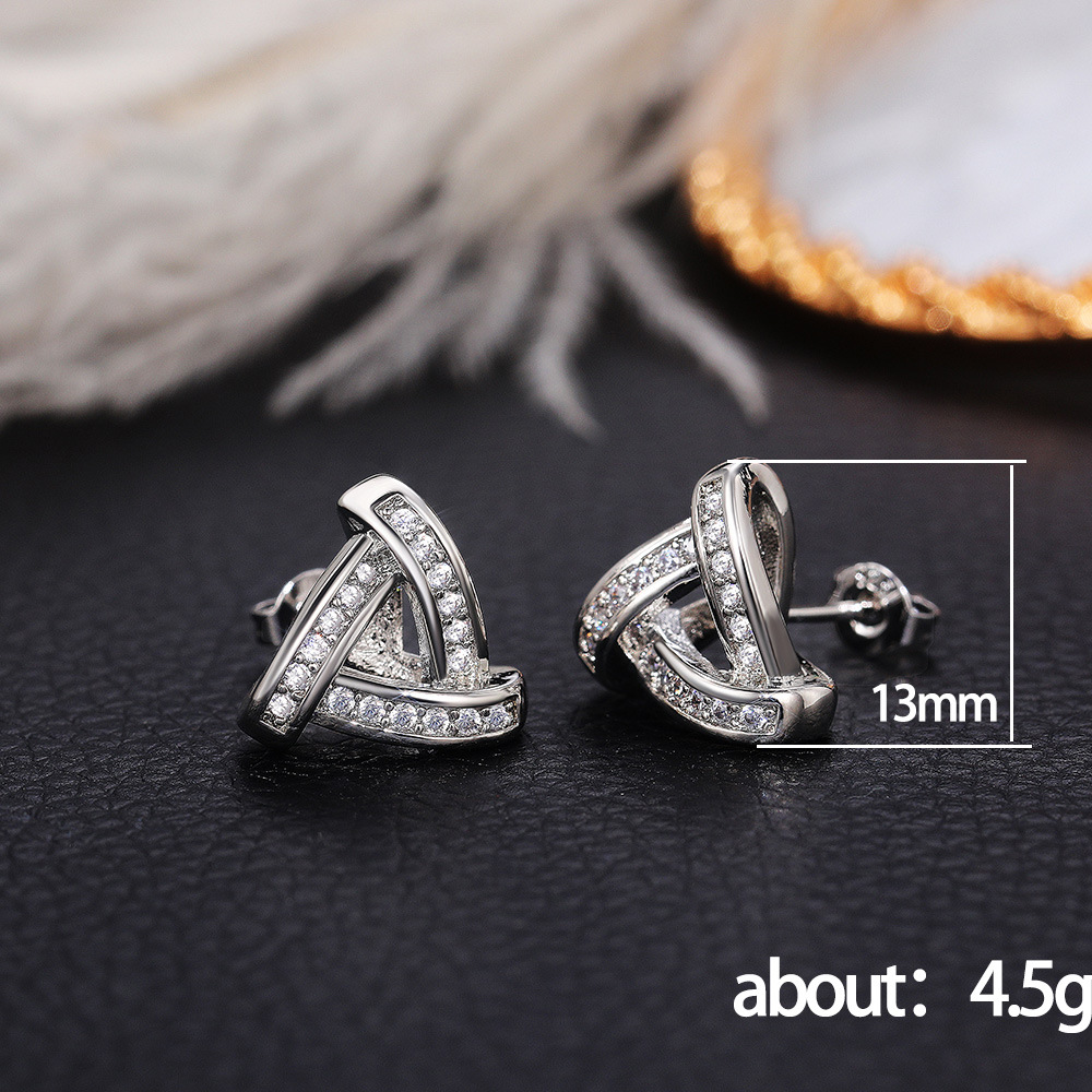 Fashion Triangle Copper Ear Studs Diamond Artificial Diamond Copper Earrings display picture 3