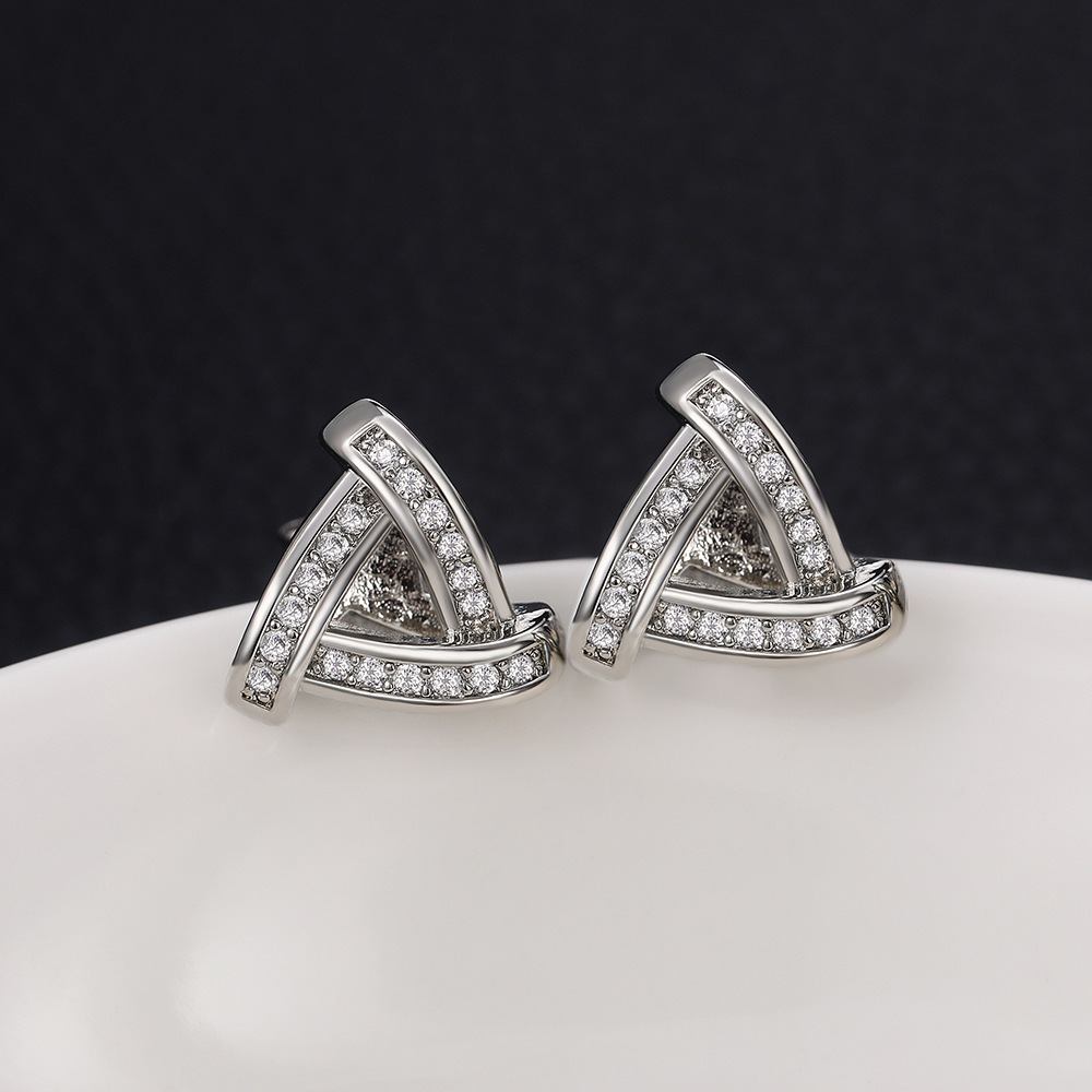 Fashion Triangle Copper Ear Studs Diamond Artificial Diamond Copper Earrings display picture 2