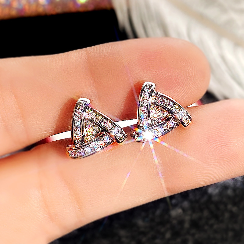 Fashion Triangle Copper Ear Studs Diamond Artificial Diamond Copper Earrings display picture 1