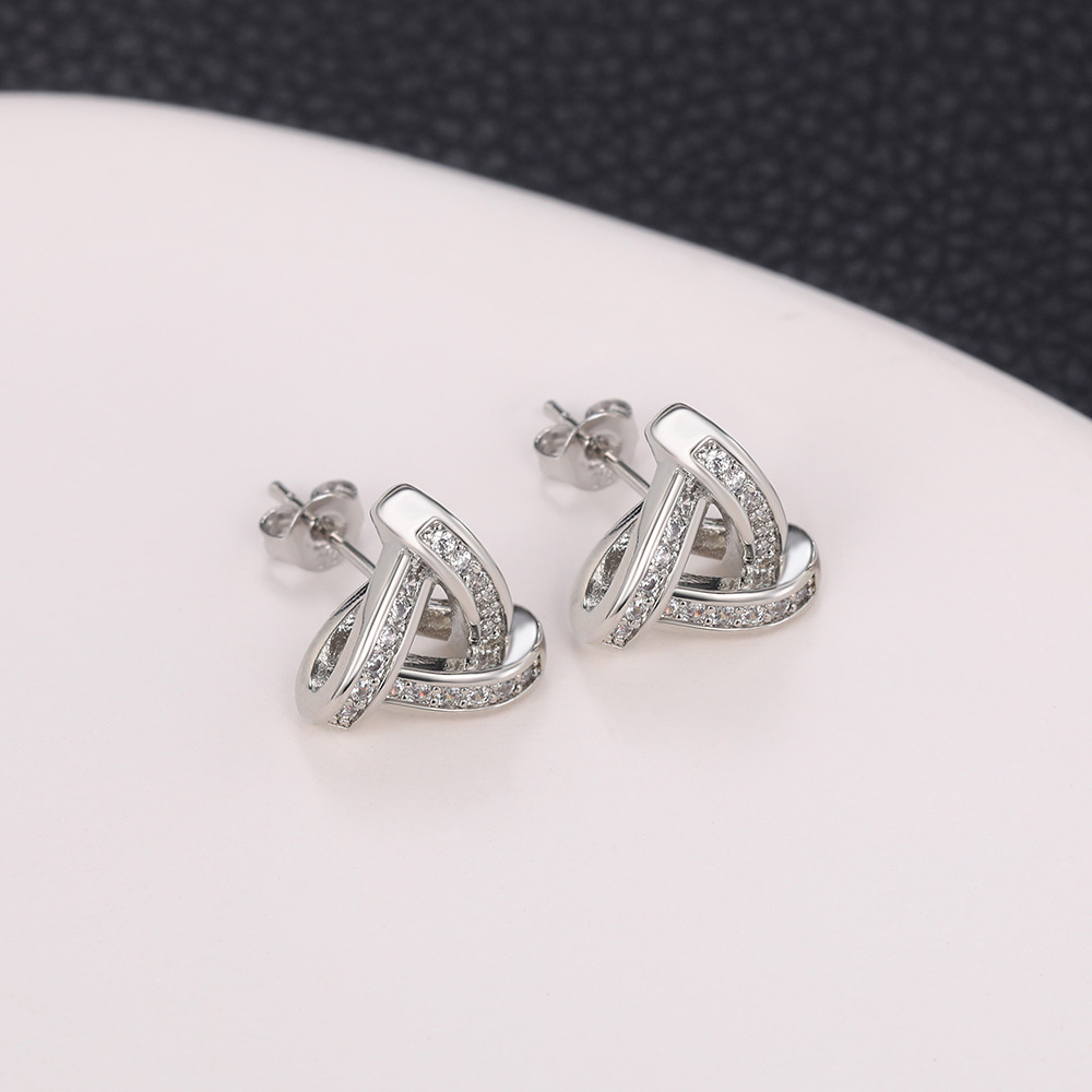 Fashion Triangle Copper Ear Studs Diamond Artificial Diamond Copper Earrings display picture 6