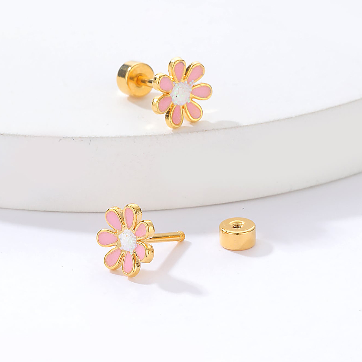 Simple Style Flower Plating 201 Stainless Steel 18K Gold Plated Ear Studs display picture 6