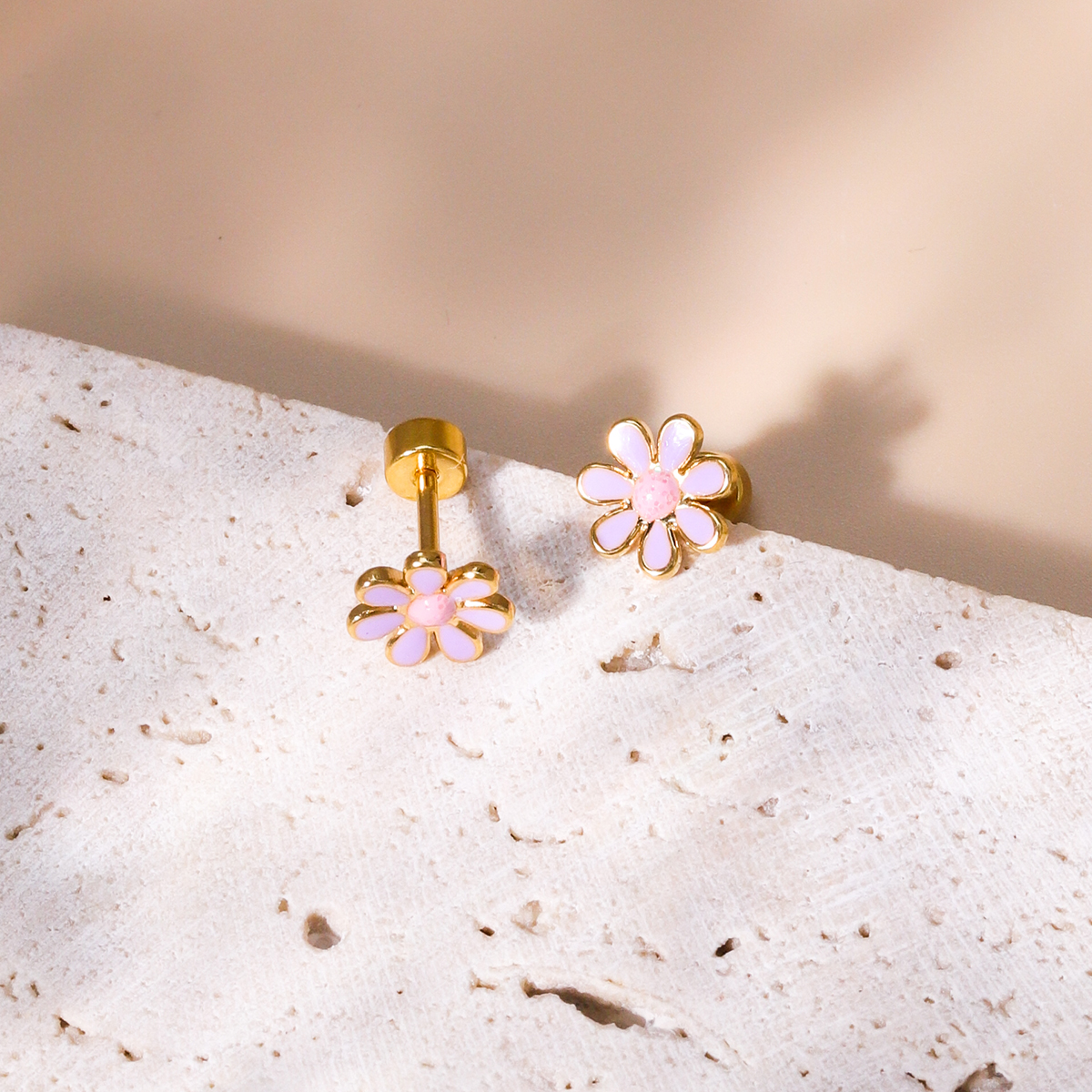Simple Style Flower Plating 201 Stainless Steel 18K Gold Plated Ear Studs display picture 22