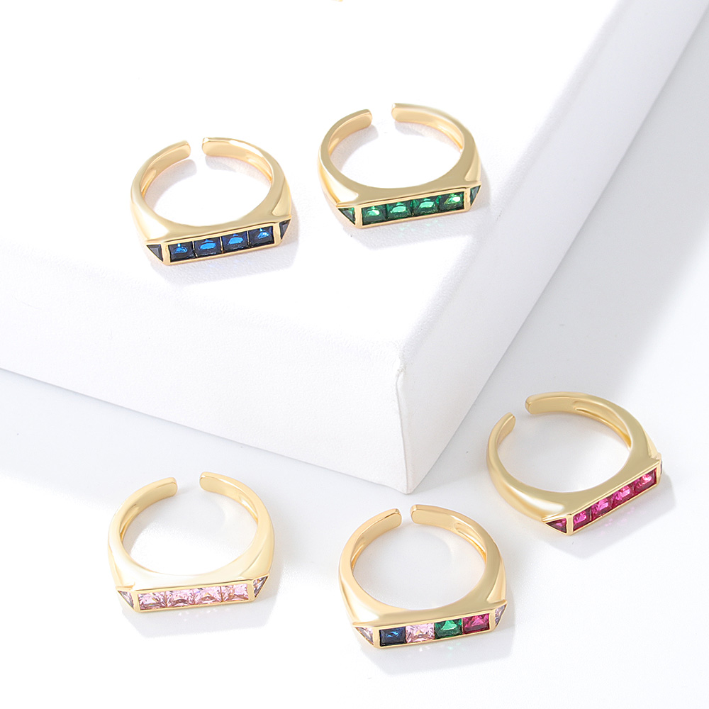Vintage Style Color Block Copper Open Ring Plating Inlay Zircon Copper Rings display picture 1