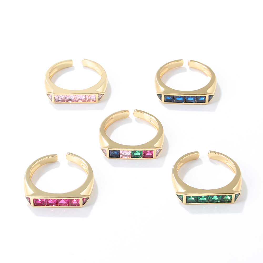 Vintage Style Color Block Copper Open Ring Plating Inlay Zircon Copper Rings display picture 3