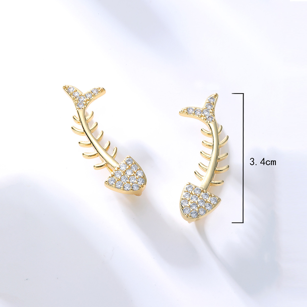 Business Fashion Classic Style Fish Bone Copper Ear Studs Zircon Copper Earrings display picture 1
