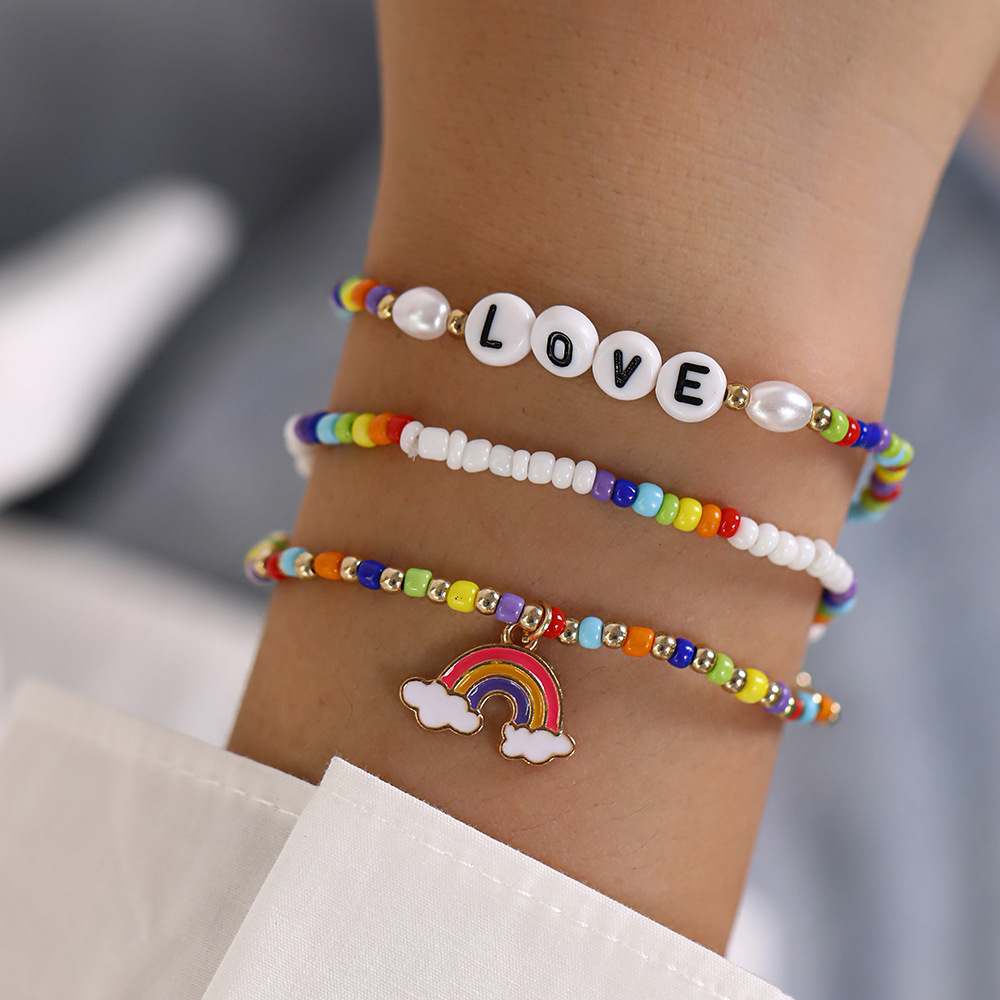 Simple Style Letter Rainbow Beaded Bracelets 1 Set display picture 1