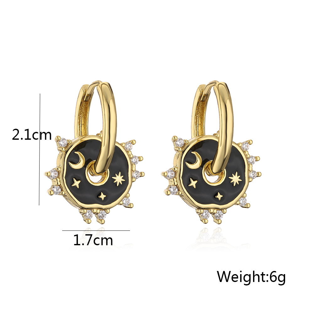 Fashion Star Moon Copper Dangling Earrings Inlay Zircon Copper Earrings display picture 6