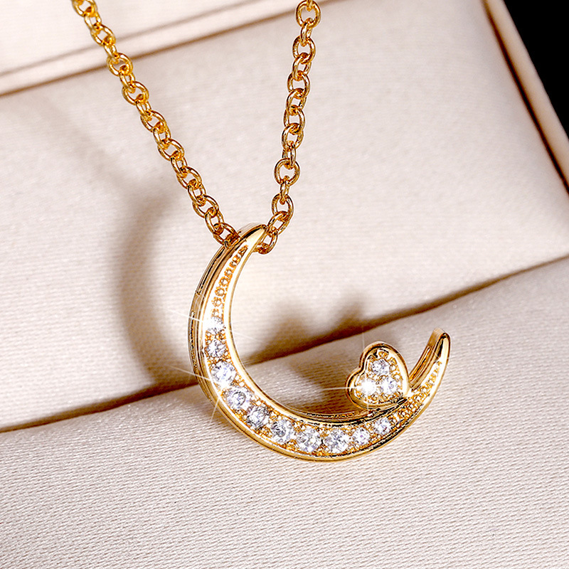 Luxurious Moon Copper Necklace Inlay Zircon Copper Necklaces display picture 13