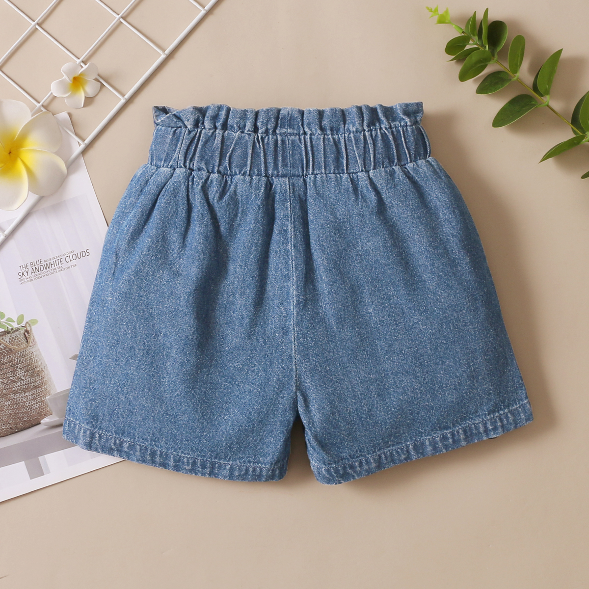 Simple Style Solid Color Spandex Polyester Bow Front Lettuce Trim Jeans Baby Clothes display picture 2