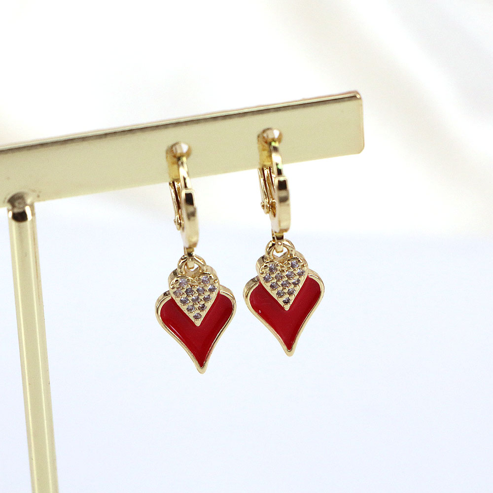 Cute Heart Shape Watermelon Copper Drop Earrings Gold Plated Zircon Copper Earrings 1 Pair display picture 2