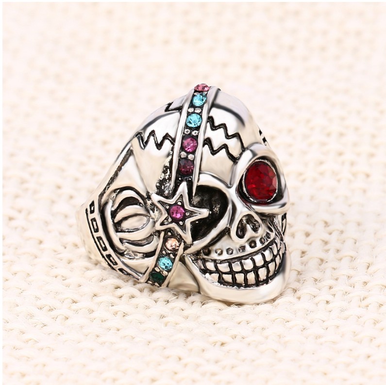 Punk Skull Alloy Plating Rhinestone Rings 1 Piece display picture 2