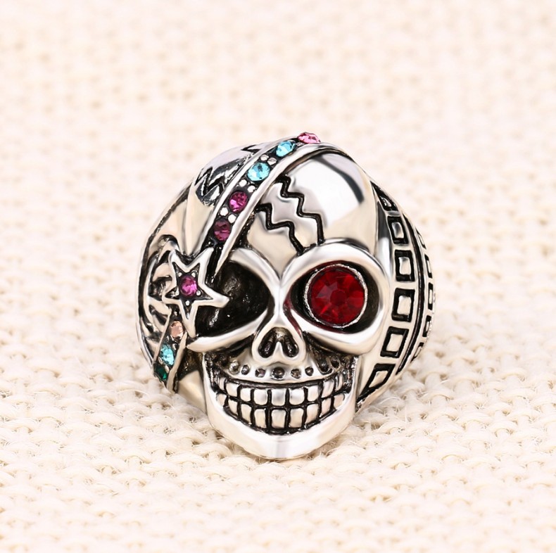 Punk Skull Alloy Plating Rhinestone Rings 1 Piece display picture 3