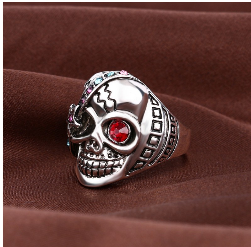 Punk Skull Alloy Plating Rhinestone Rings 1 Piece display picture 4