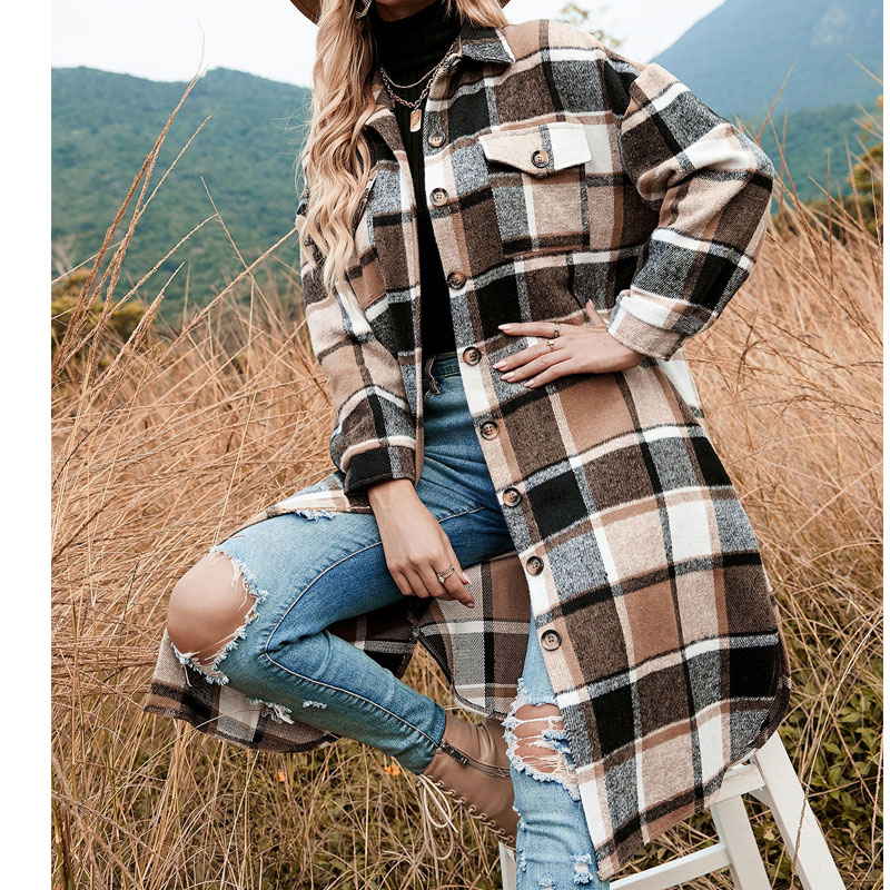 Women's Casual Plaid Pocket Button Single Breasted Coat Coat display picture 1
