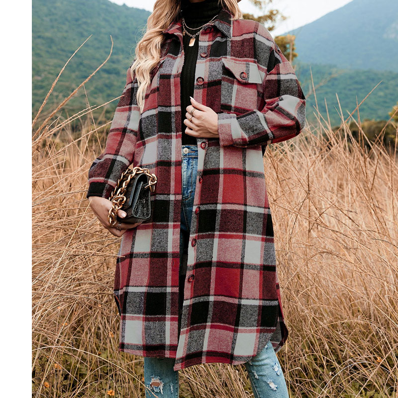 Women's Casual Plaid Pocket Button Single Breasted Coat Coat display picture 6