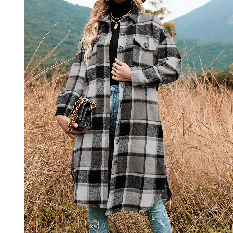 Women's Casual Plaid Pocket Button Single Breasted Coat Coat display picture 3