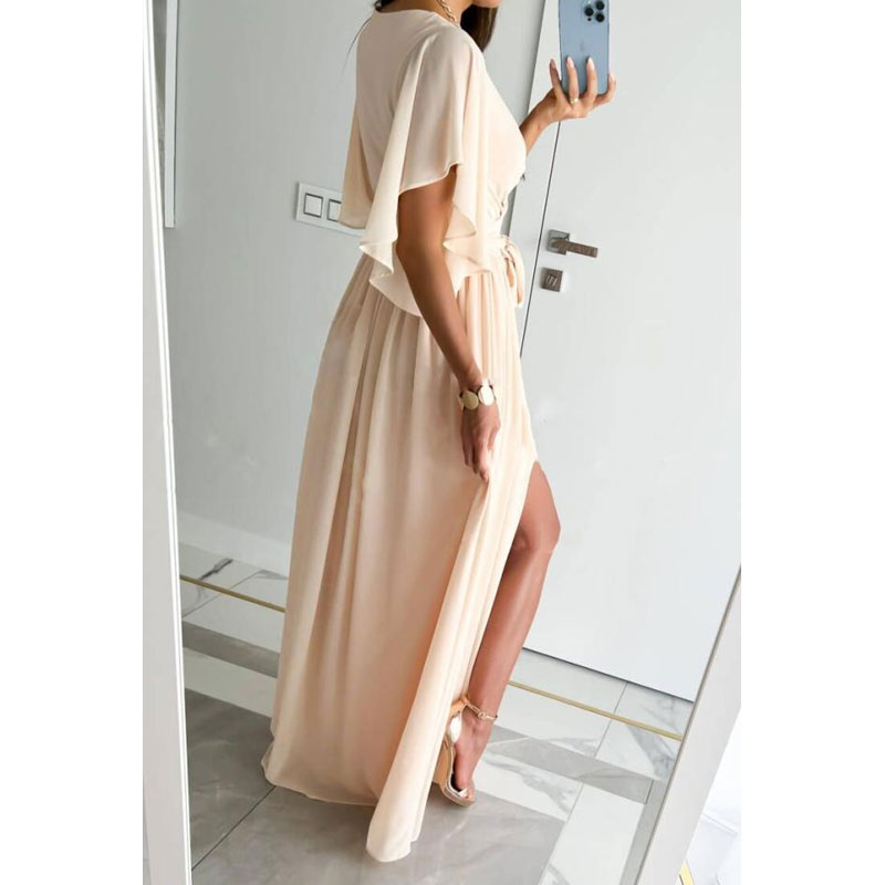 Women's Regular Dress Casual V Neck Slit Short Sleeve Solid Color Maxi Long Dress Daily display picture 1