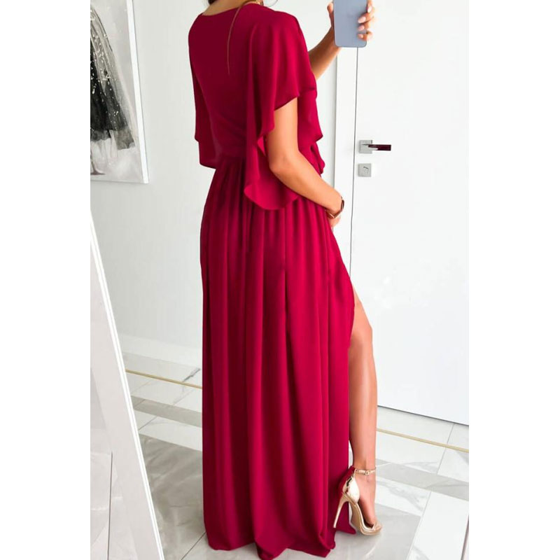 Women's Regular Dress Casual V Neck Slit Short Sleeve Solid Color Maxi Long Dress Daily display picture 5