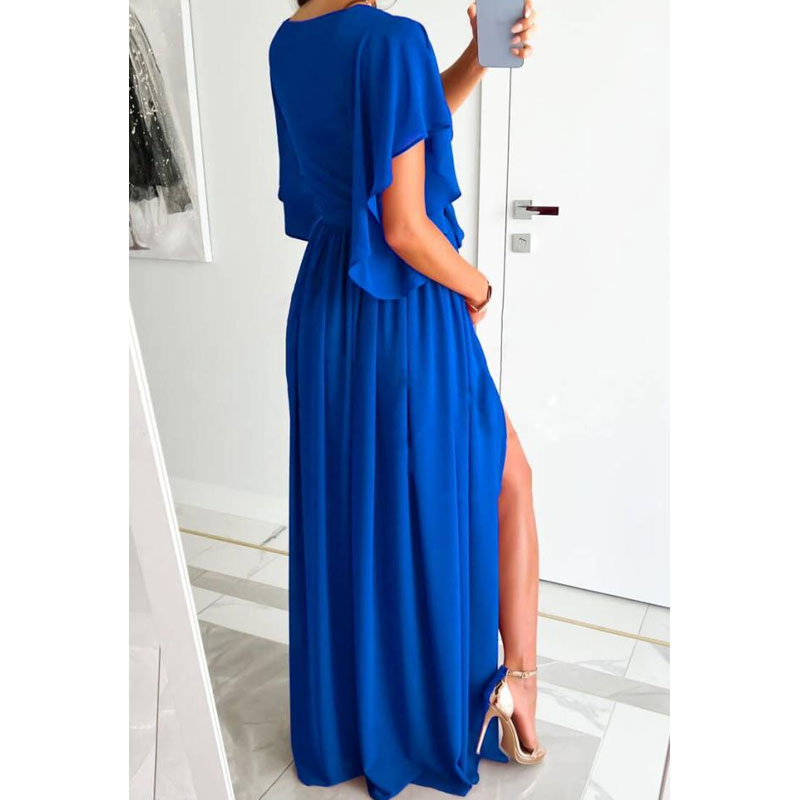 Women's Regular Dress Casual V Neck Slit Short Sleeve Solid Color Maxi Long Dress Daily display picture 3