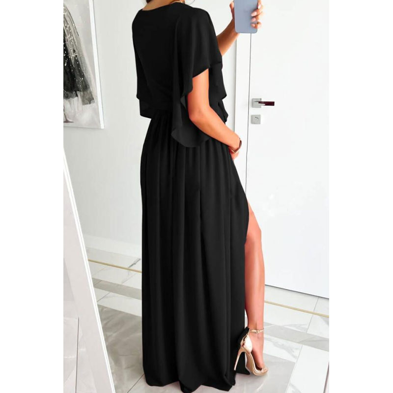 Women's Regular Dress Casual V Neck Slit Short Sleeve Solid Color Maxi Long Dress Daily display picture 7