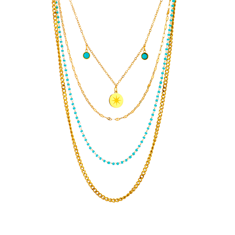 Vintage Style Geometric Stainless Steel Gold Plated Turquoise Layered Necklaces display picture 2