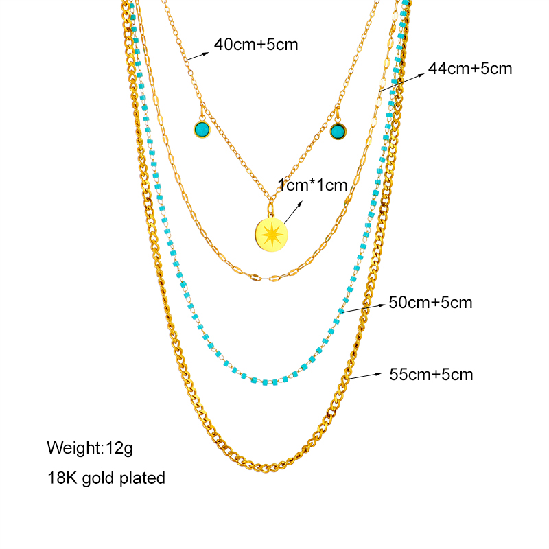 Vintage Style Geometric Stainless Steel Gold Plated Turquoise Layered Necklaces display picture 1