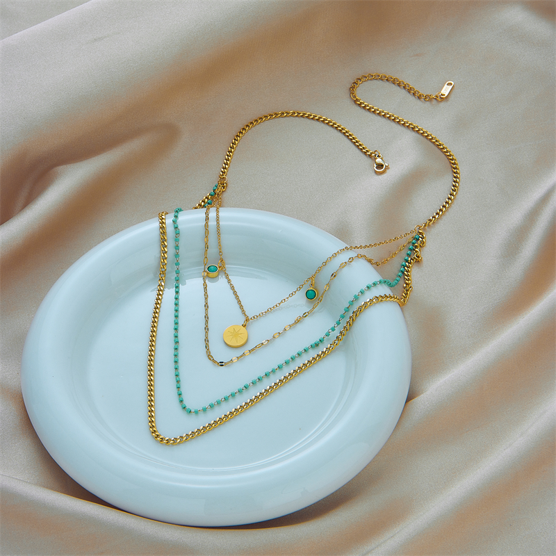 Vintage Style Geometric Stainless Steel Gold Plated Turquoise Layered Necklaces display picture 3