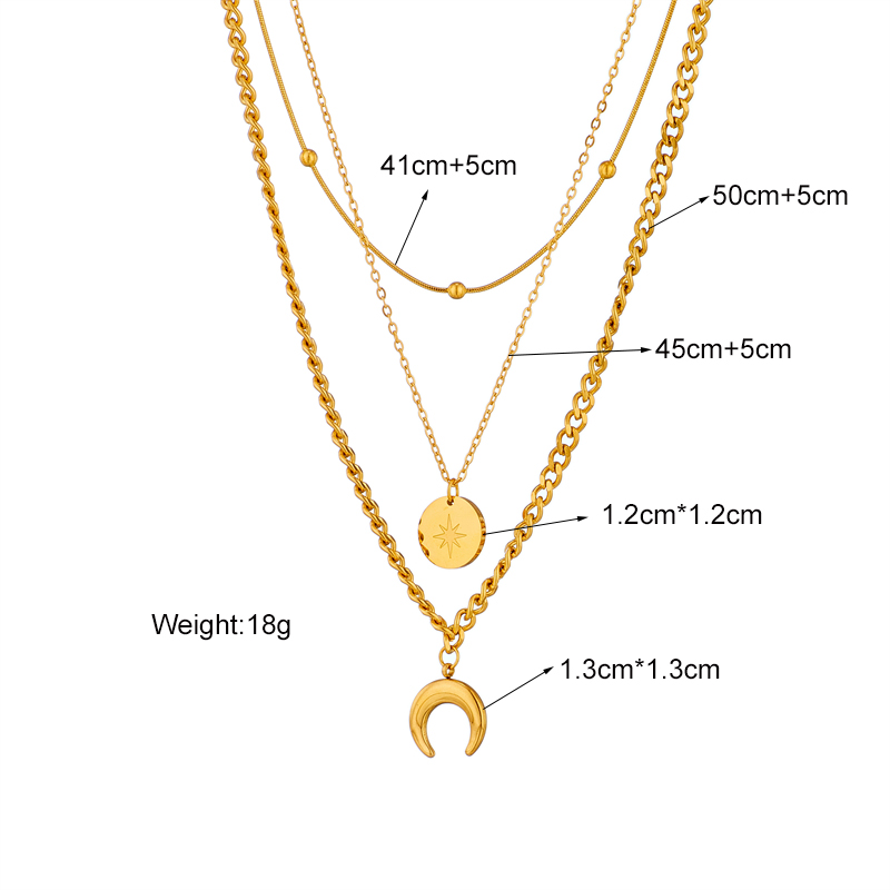 Stainless Steel 18K Gold Plated Vintage Style Gold Plated Star Moon No Inlaid Layered Necklaces display picture 2