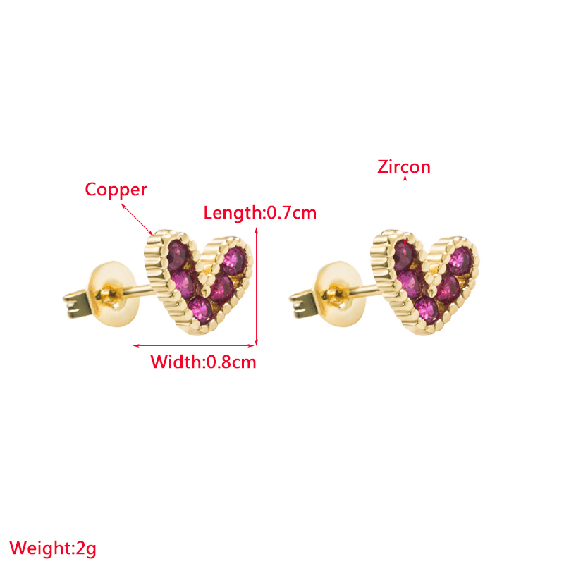 Romantic Heart Shape Copper Ear Studs Plating Zircon Copper Earrings 1 Pair display picture 1