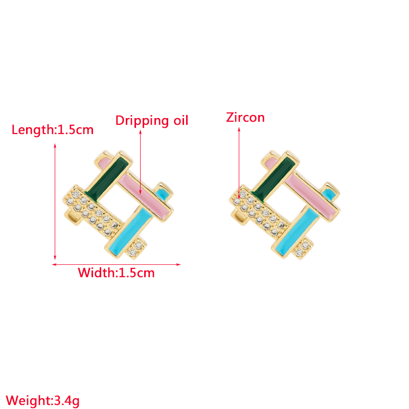 Fashion Geometric Copper Ear Studs Plating Zircon Copper Earrings 1 Pair display picture 1