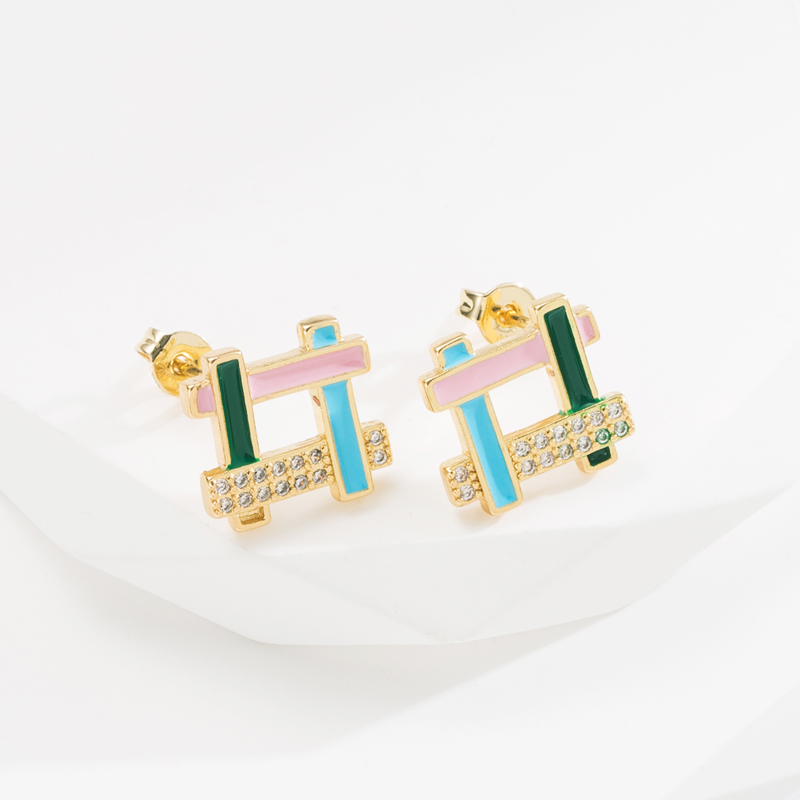 Fashion Geometric Copper Ear Studs Plating Zircon Copper Earrings 1 Pair display picture 4