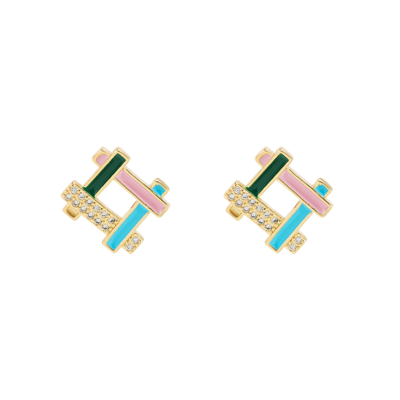 Fashion Geometric Copper Ear Studs Plating Zircon Copper Earrings 1 Pair display picture 8