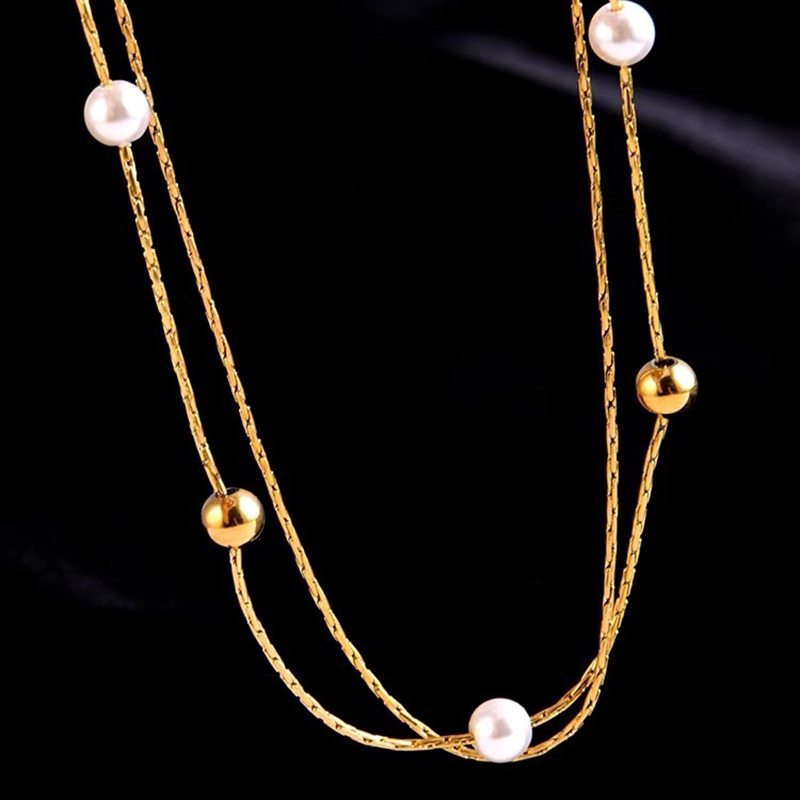 Stainless Steel 18K Gold Plated Simple Style Gold Plated Geometric Pearl Layered Necklaces display picture 3
