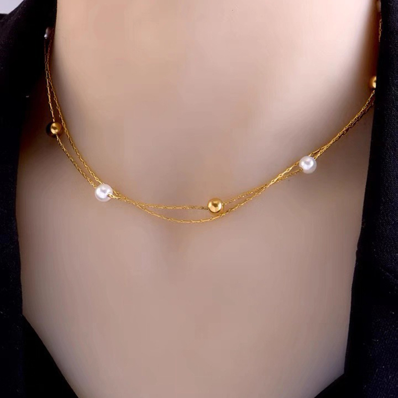 Rostfreier Stahl 18 Karat Vergoldet Einfacher Stil Vergoldet Geometrisch Perle Geschichtete Halskette display picture 2