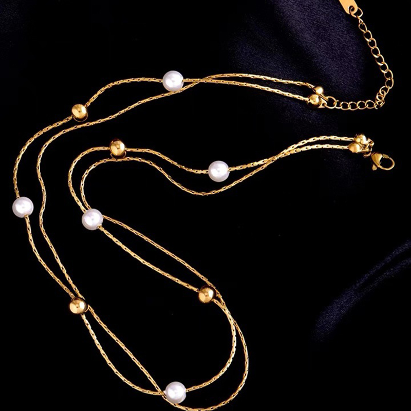 Stainless Steel 18K Gold Plated Simple Style Gold Plated Geometric Pearl Layered Necklaces display picture 4