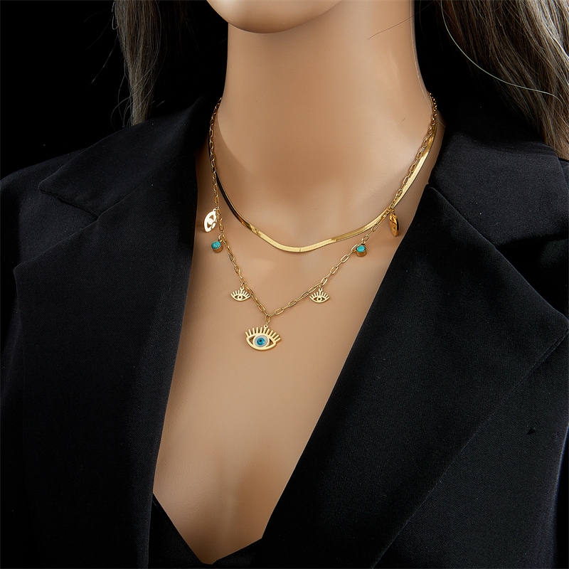 Stainless Steel 18K Gold Plated Vintage Style Gold Plated Eye Turquoise Layered Necklaces display picture 3
