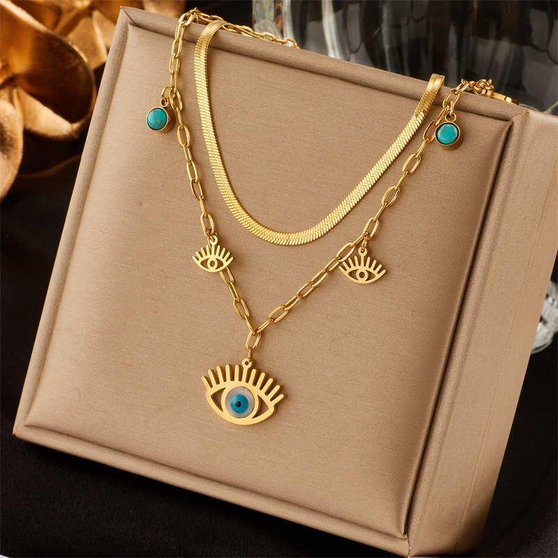 Stainless Steel 18K Gold Plated Vintage Style Gold Plated Eye Turquoise Layered Necklaces display picture 5