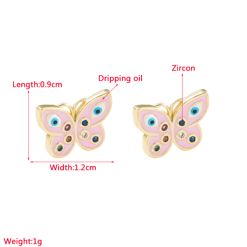 Fashion Devil's Eye Butterfly Copper Ear Studs Enamel Zircon Copper Earrings 1 Pair display picture 1